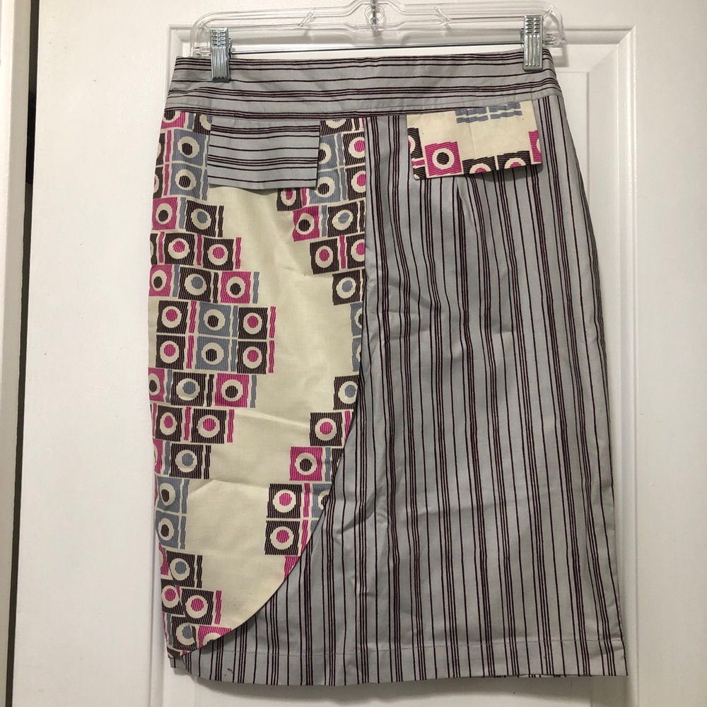 Woodin African  Striped Midi Skirt with Pink Geometric Accent Size 10 NWT - Picture 2 of 9